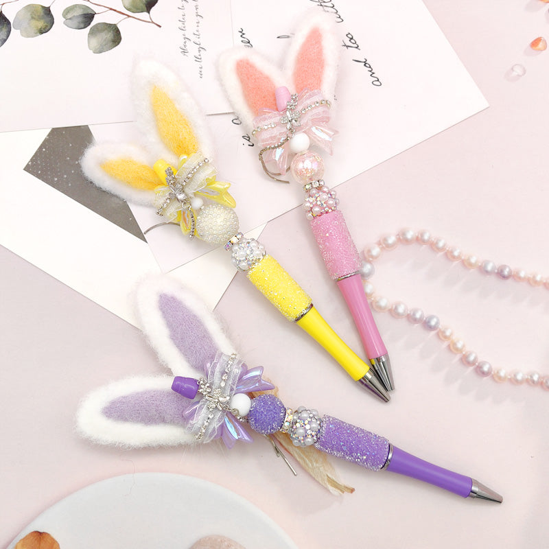 Wholesale rabbit ear bow tassel sugar diamond pen handmade fine beaded pen
